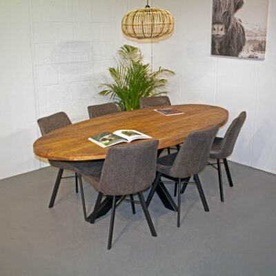 Eetkamerstoel Patron Graphite 66 met Eettafel Eettafel Mango – Ovaal 230 cm