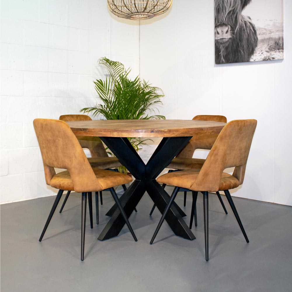 stortbui slachtoffer Regelmatig Eettafel Mango Rond - 130 cm + 4 Beyon stoelen ✓ Gratis bezorging door  Livinn Zevenaar ✓ Betaal achteraf