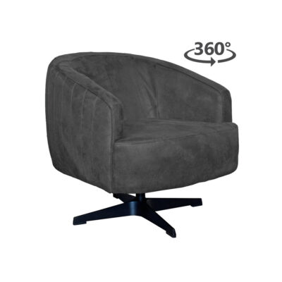 Fauteuil Macone - Eco Leer Bull 67 Anthracite 360 Graden Draaibaar