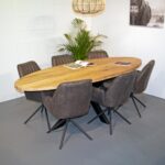 Eetkamerstoel Leon - Eco-leer Savannah Anthracite Met Ovale Eiken Eettafel Rustiek 240 Cm